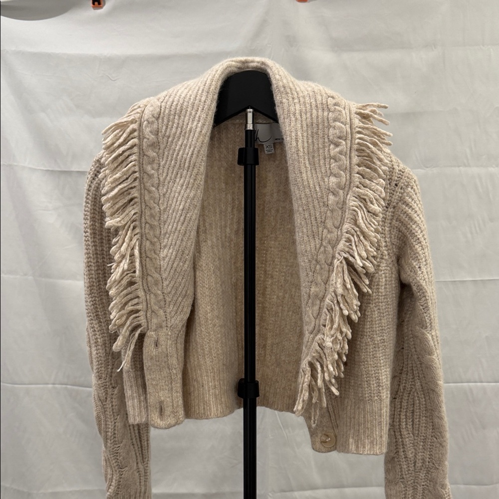 dh NEW YORK Beige Fringed Cardigan